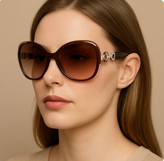 Damen-Sonnenbrille „Amber Chic“ – Oversize mit Gliederdekor
