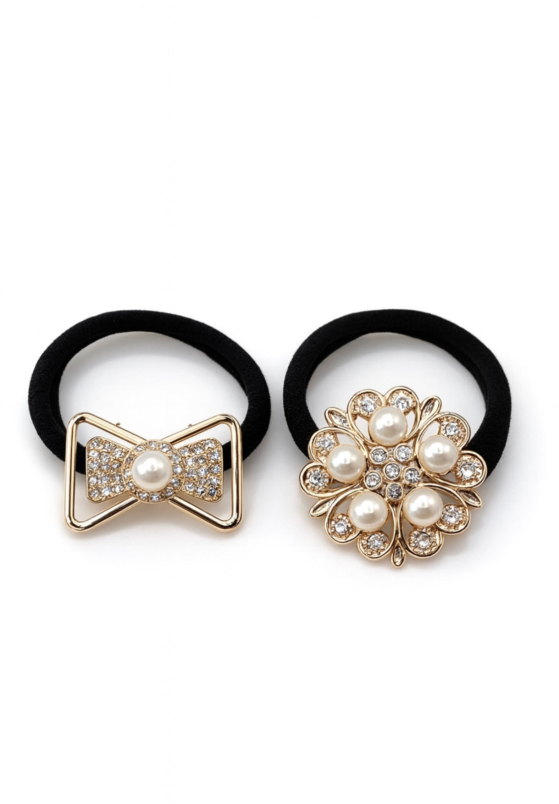 Haargummi-Set Schleife & Blume mit Perlen – 2er Set