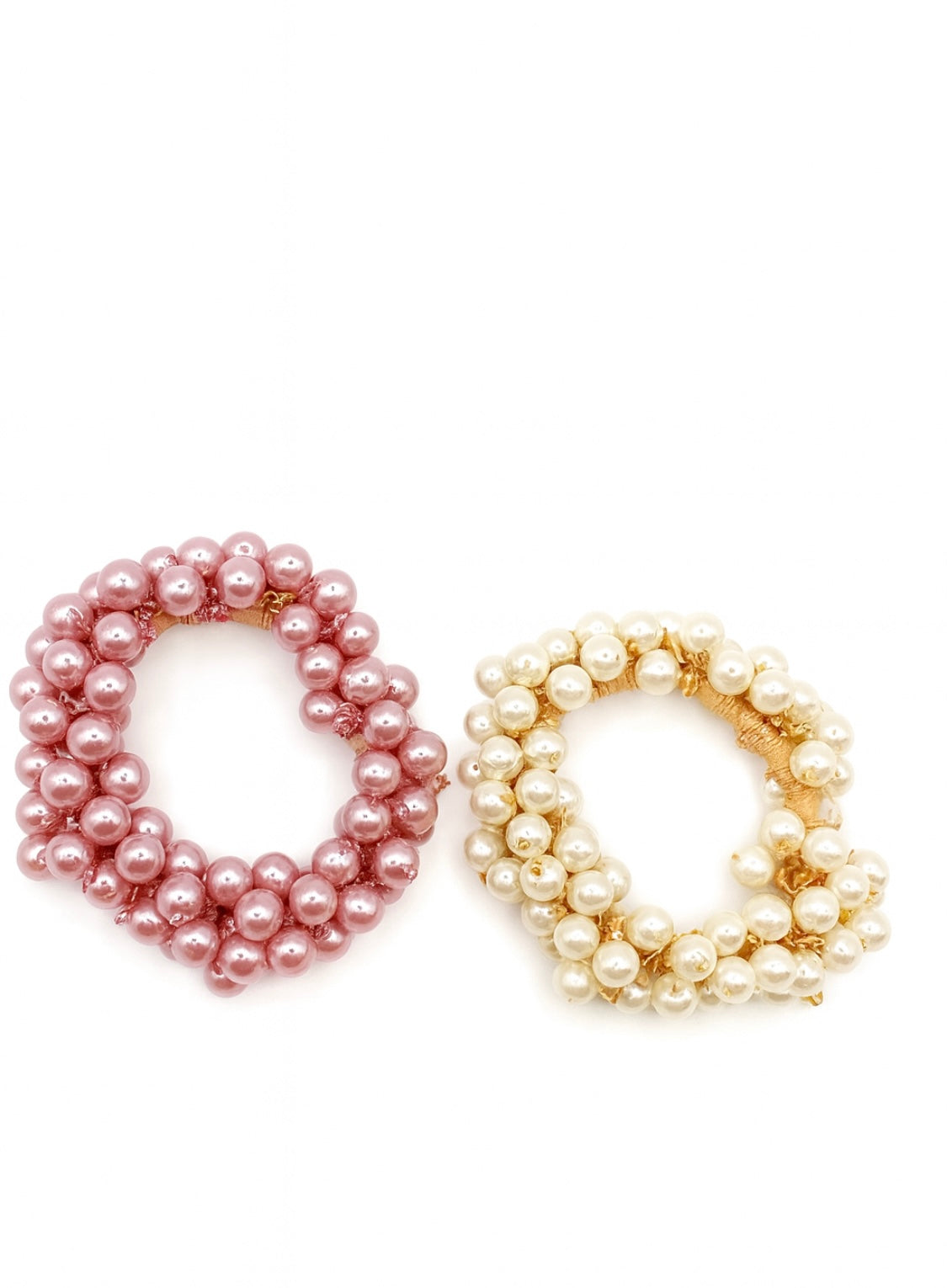 2er-Set Perlen-Haargummis – Rosé & Creme