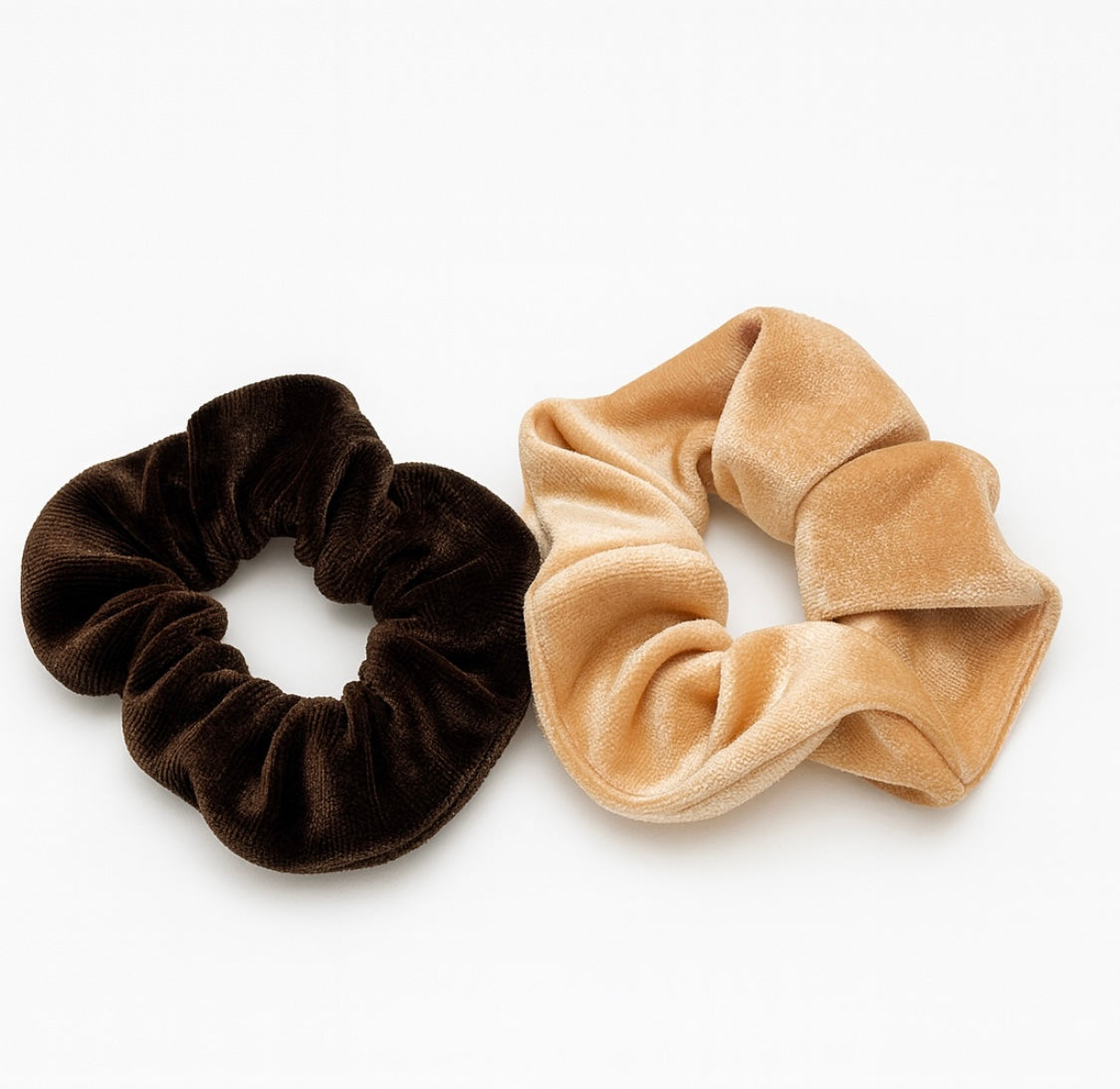 2er-Set Samt-Haargummis – Schoko & Beige