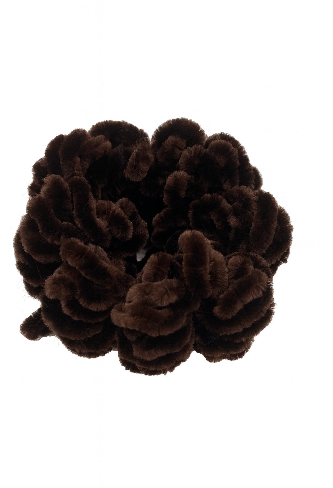 Flauschiger Blüten-Haargummi – Schokobraun