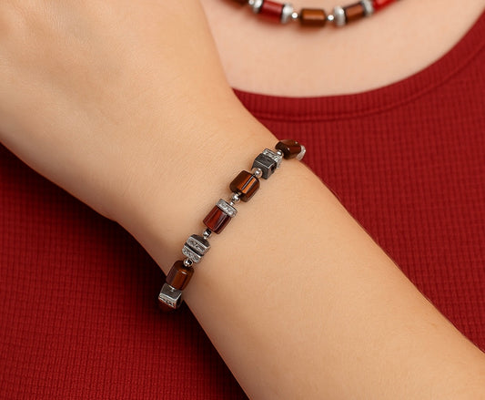 Handgefertigtes Armband "Cubix Duo" – Rot & Braun