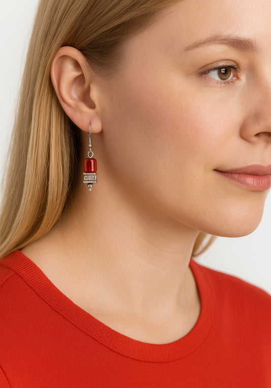 Handgefertigte Ohrringe "Cubix Duo" – Rot