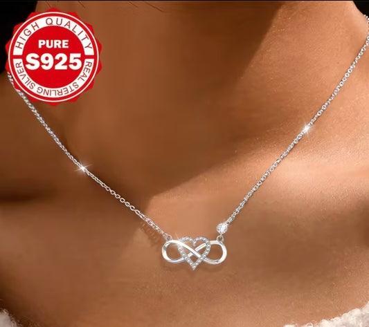 925er Sterling Silber Halskette – Herz & Unendlichkeit