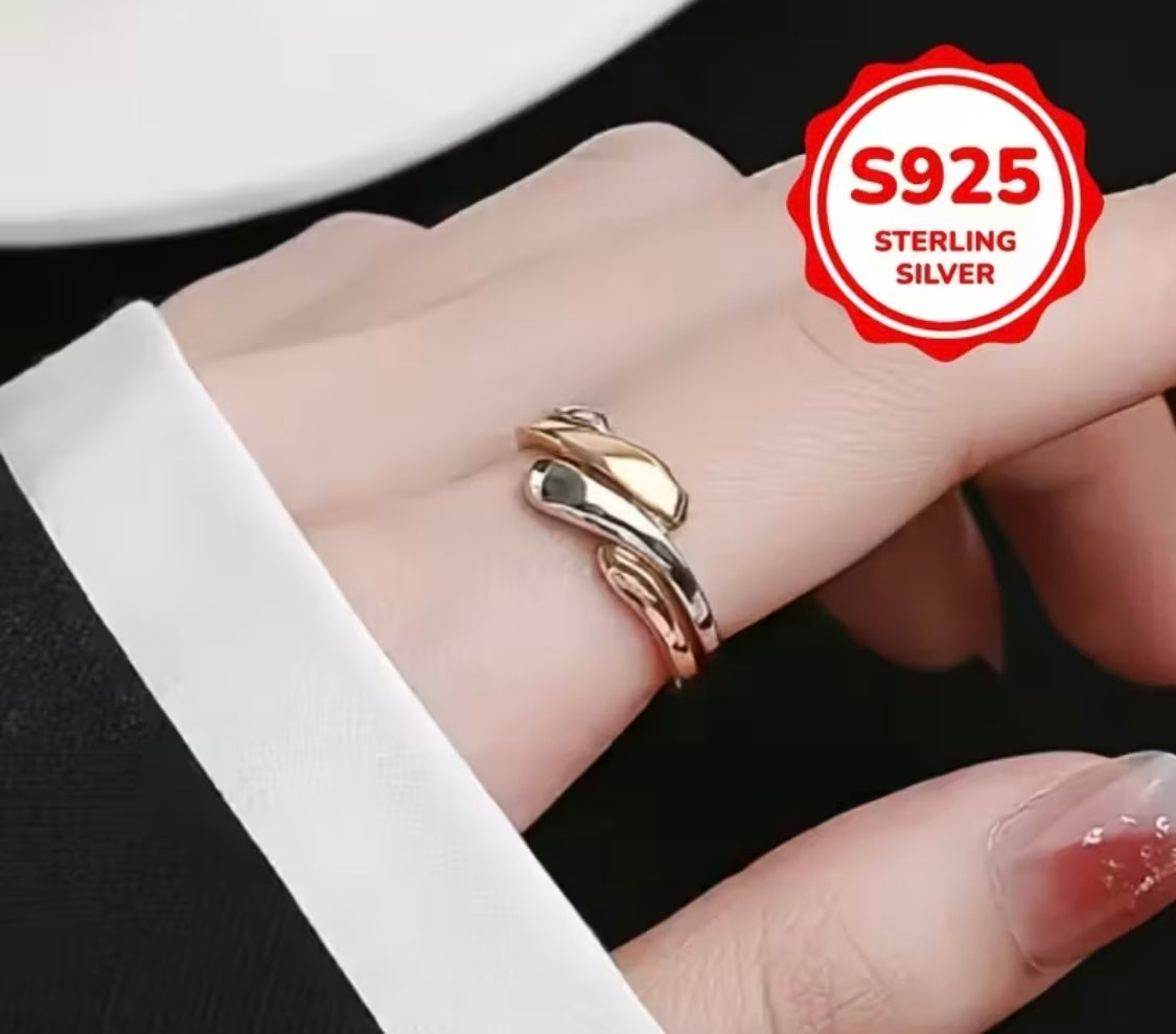 Einzigartiger Ring aus S925 Sterlingsilber – Bicolor Design