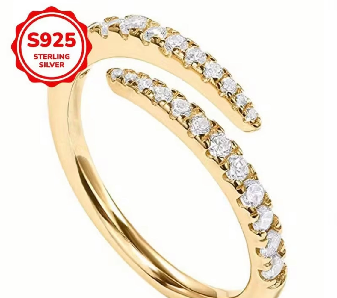 S925 Vergoldeter Ring mit Zirkonia – Offenes Design, Strahlende Eleganz