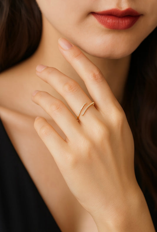 S925 Vergoldeter Ring mit Zirkonia – Offenes Design, Strahlende Eleganz