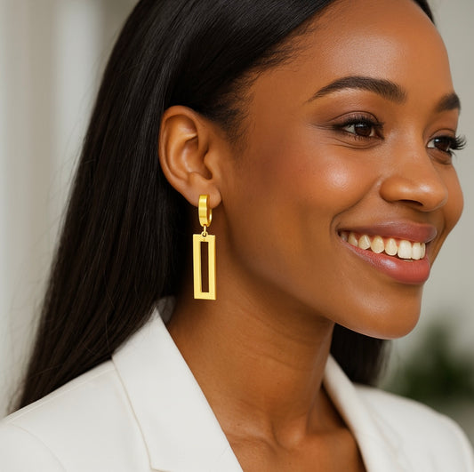 Rechteckige Statement-Ohrringe – 18K Vergoldet