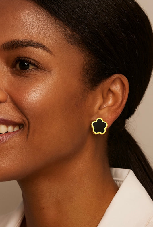 Blumen-Ohrstecker Schwarz – 18K Vergoldet