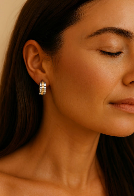 Bicolor Uhrglieder-Ohrringe – Edelstahl & 18K Gold