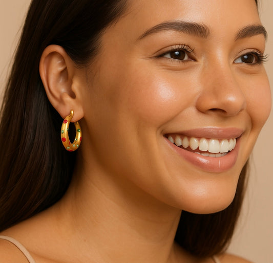 Vergoldete Creolen mit bunten Kristallen – Edelstahl 316L