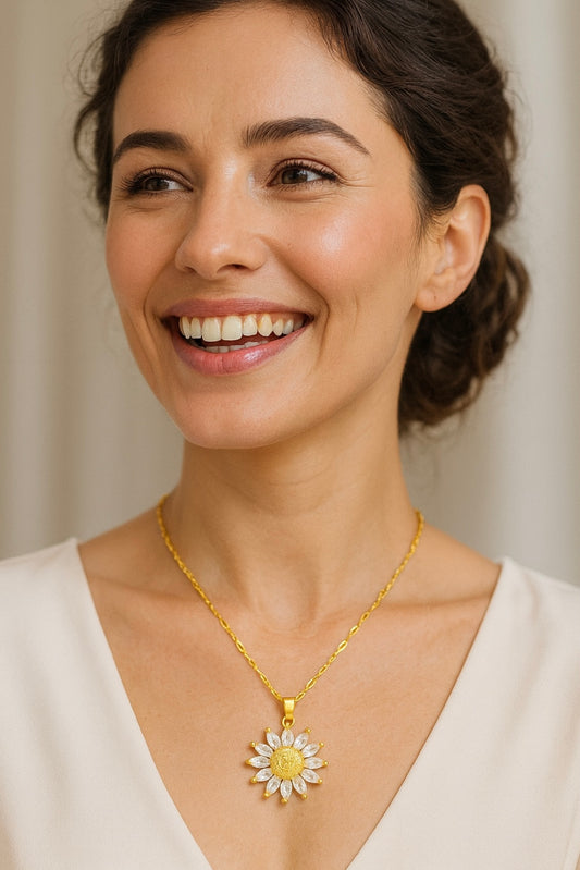 Sonnenblume Anhänger Halskette – 18 Karat vergoldet