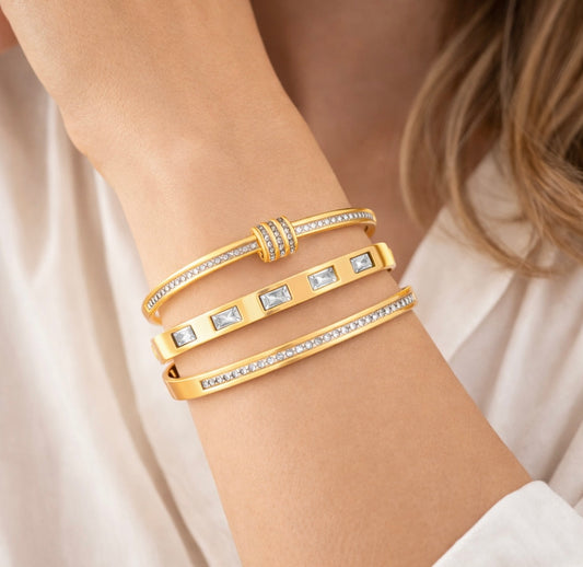 Goldene Armreif-Kollektion – 3er-Set mit Zirkonia