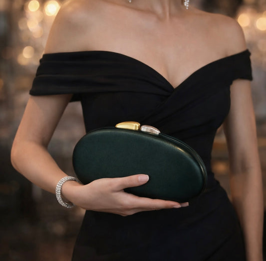 Abendtasche Clutch – Dunkelgrün, Echtleder, Luxus-Stil