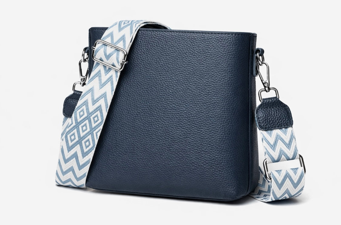 Minimalistische Umhängetasche aus echtem Leder – Blau