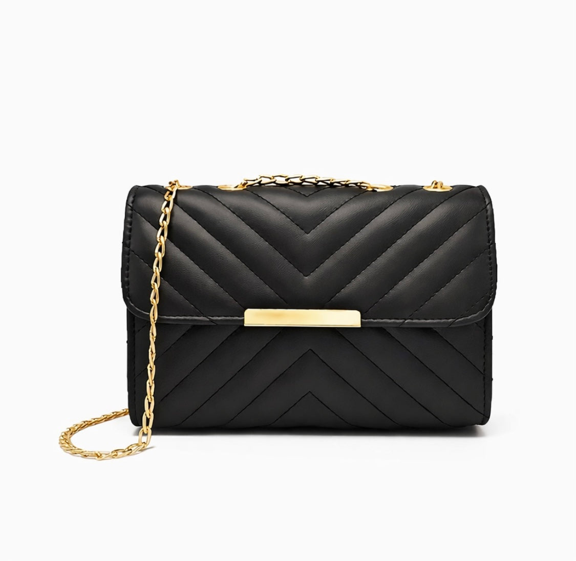 Elegante Schultertasche mit Kettenriemen – Schwarz, PU-Leder