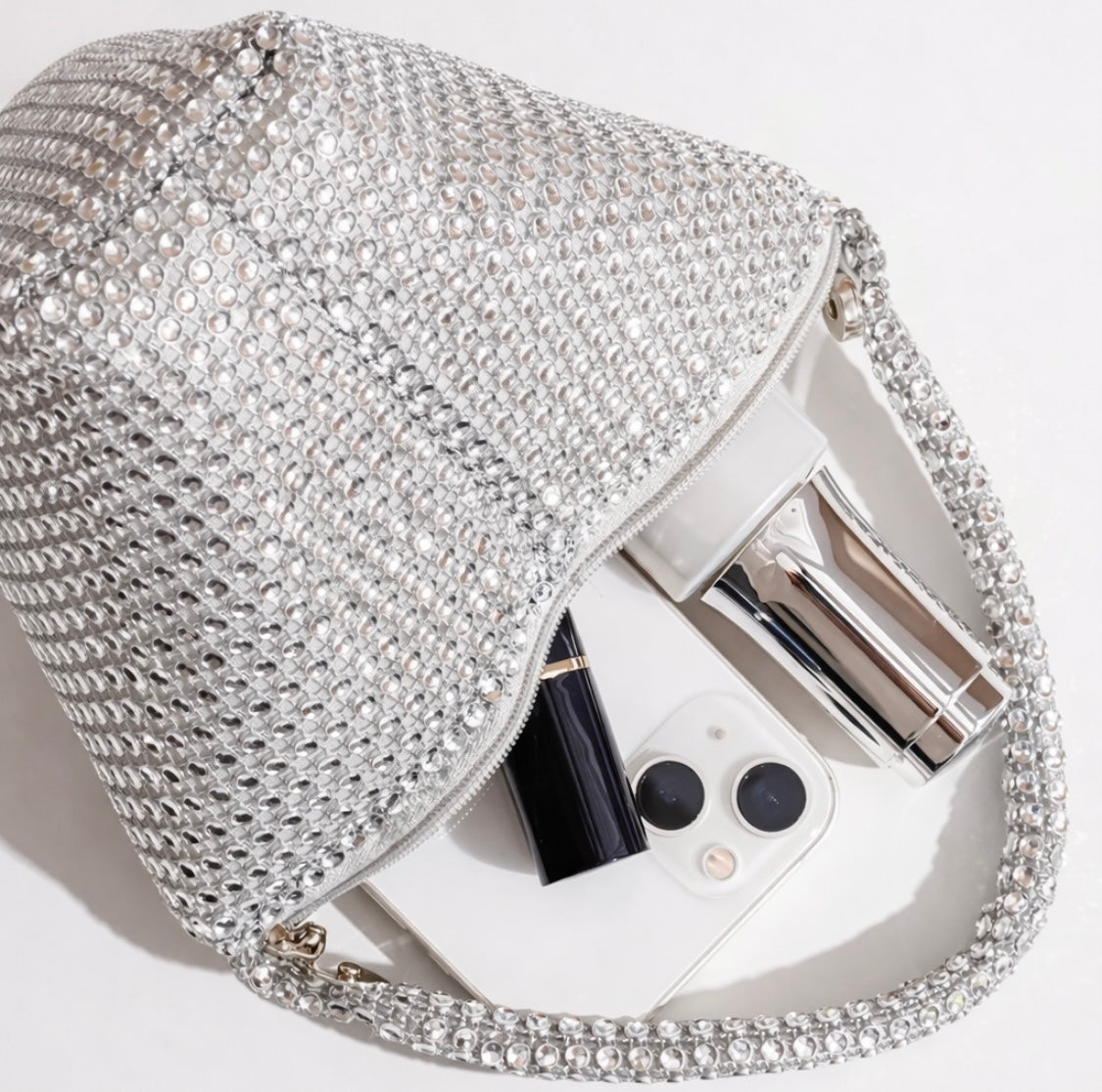 Elegante Abendtasche mit Strass – Silber
