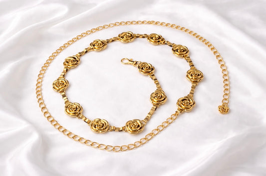 Goldener Taillengürtel mit Rosen – Femininer Schmuckgürtel