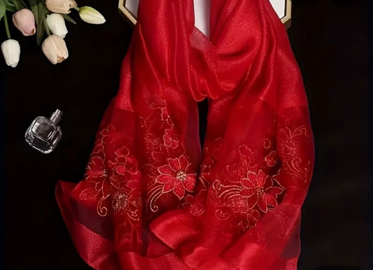 Eleganter Seidenschal mit Stickerei – Rot