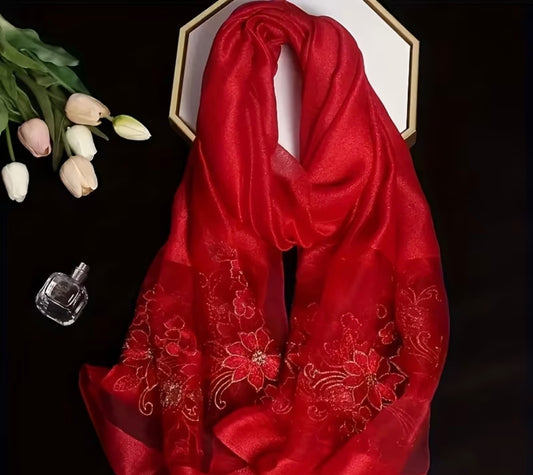 Eleganter Seidenschal mit Stickerei – Rot