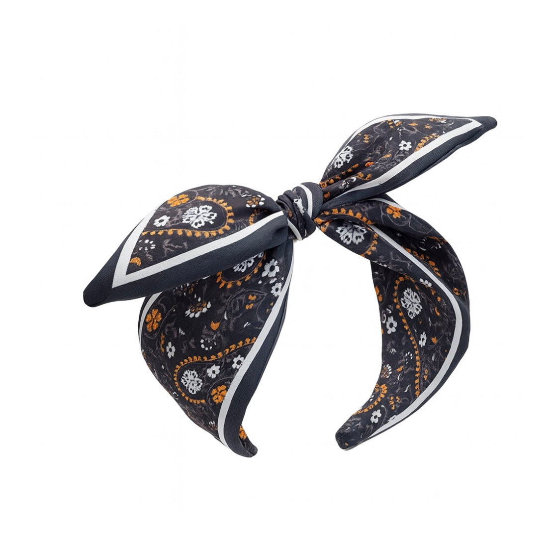 Haarreif mit Bandana-Knoten – Schwarz & Paisley
