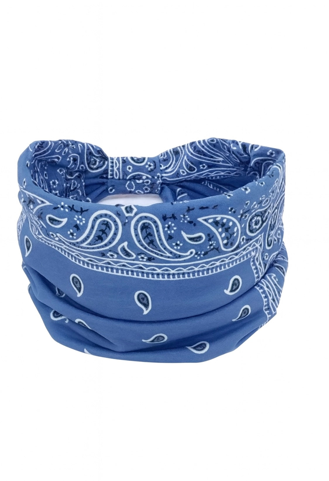 Elastisches Bandana-Stirnband – Blau mit Paisley-Muster