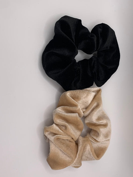 2er-Set Samt-Haargummis – Schwarz & Creme-Beige