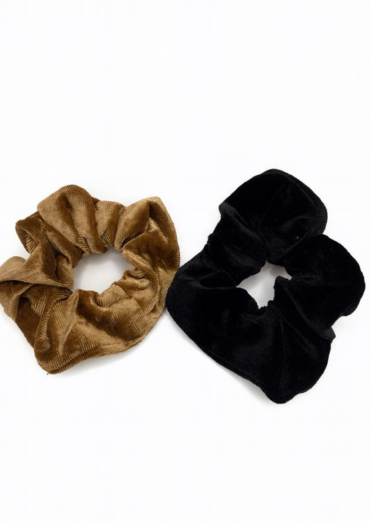 2er-Set Samt-Haargummis – Schwarz & Camel