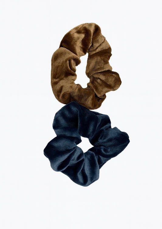 2er-Set Samt-Haargummis – Camel & Nachtblau