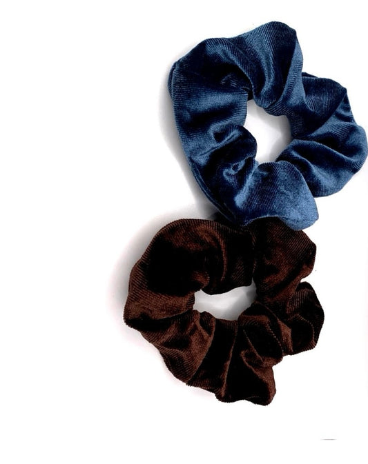2er-Set Samt-Haargummis – Dunkelblau & Braun