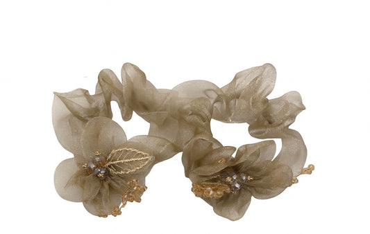 2er-Set Handgemachte Blumen-Haargummis – Gold-Beige