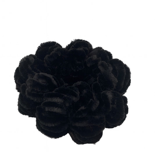 Flauschiger Blüten-Haargummi – Schwarz