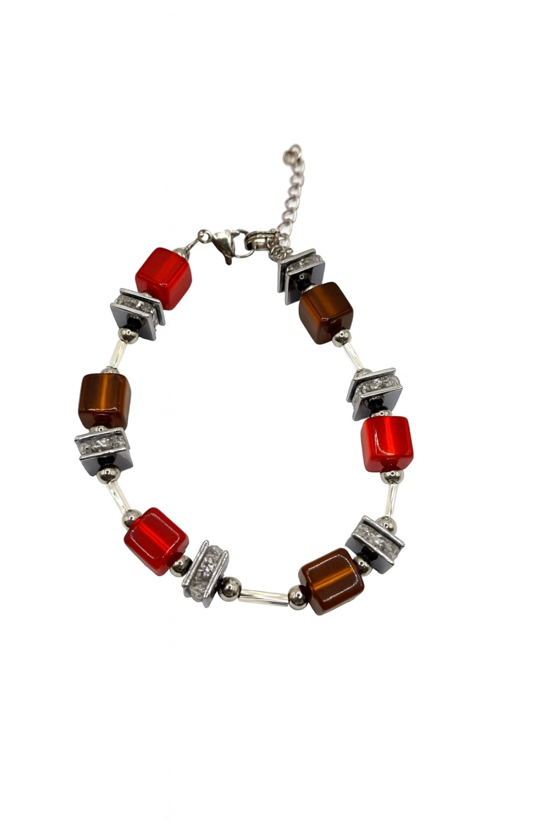 Handgefertigtes Armband "Cubix Duo" – Rot & Braun