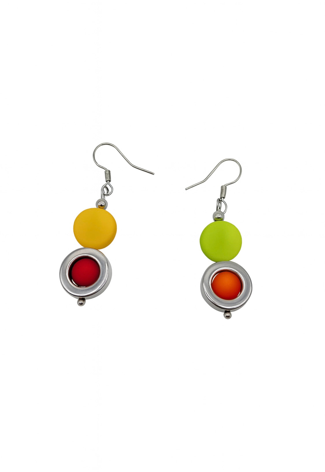 Handgefertigte Ohrringe "Regenbogenfarben" – Gelb & Orange