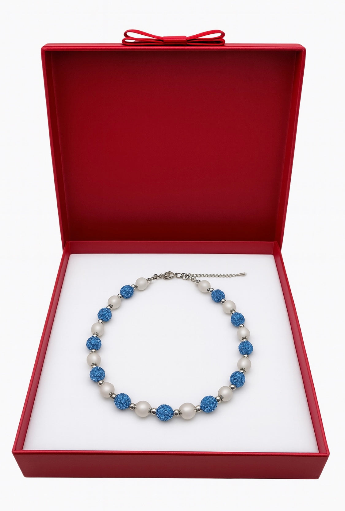 Handgefertigte Halskette „Marina Perla“ – Eleganz in Blau & Weiß