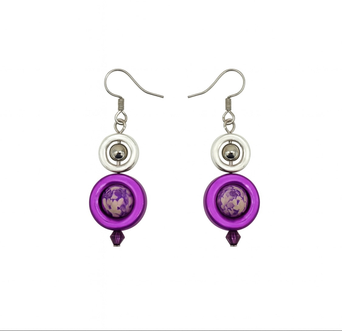 Handgemachte Ohrringe „Viola Circula“ – Violett & Silber mit modernem Touch