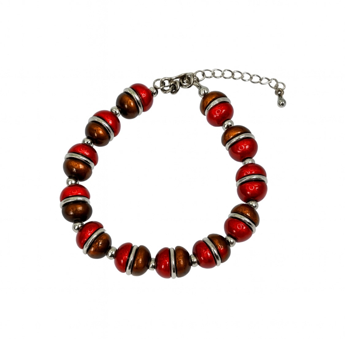 Handgefertigtes Armband- Rot, Braun & Silber