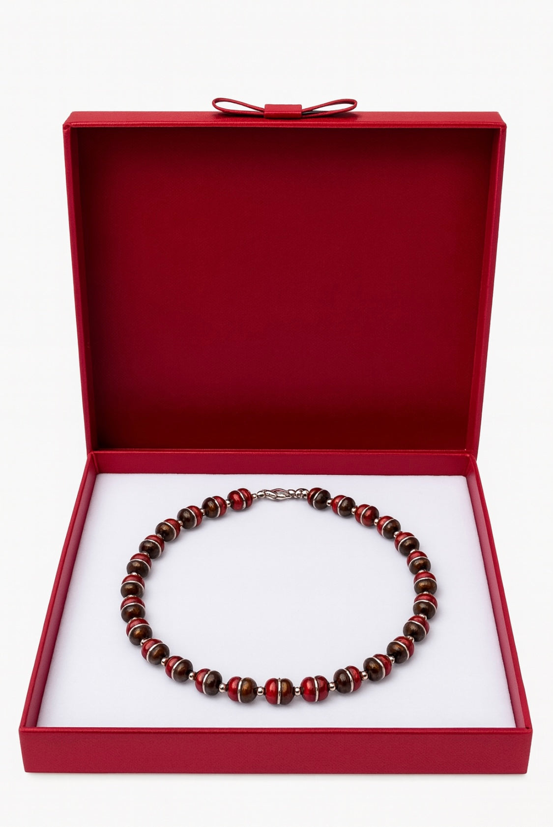 Handgemachte Halskette „Rubin Terra“ – Rote & Braune Perlen, zeitloses Design