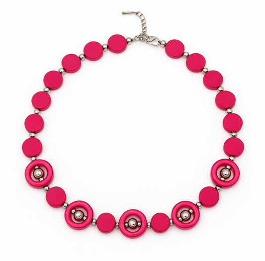 Handgefertigte Halskette – Pink & Silber