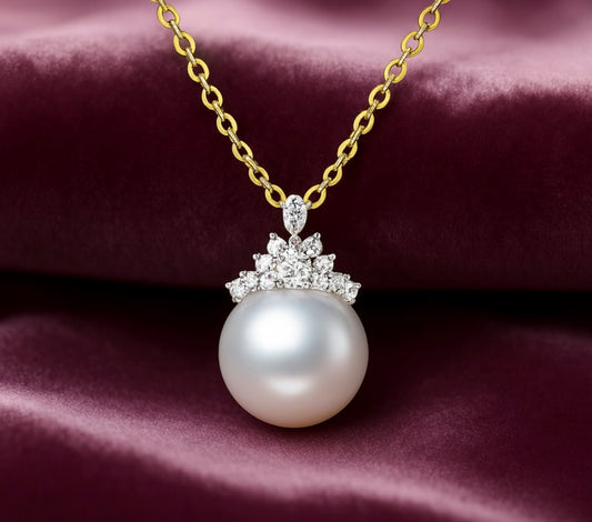 Vintage Luxus Damen Halskette mit Süßwasserperle & Moissanit
