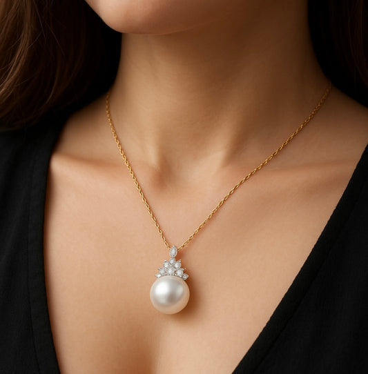 Vintage Luxus Damen Halskette mit Süßwasserperle & Moissanit