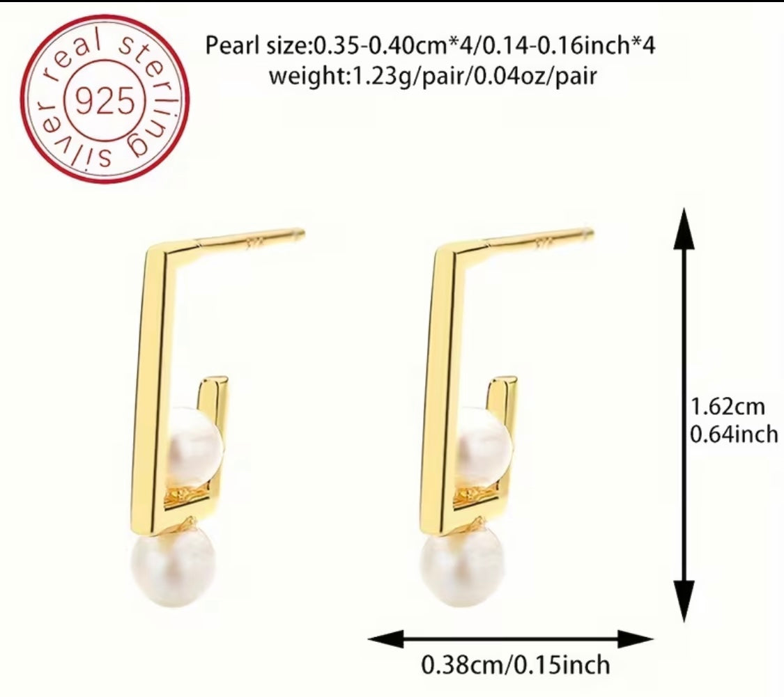 Elegante 925 Sterling Silber Ohrringe mit Süßwasserperlen – Goldfarben