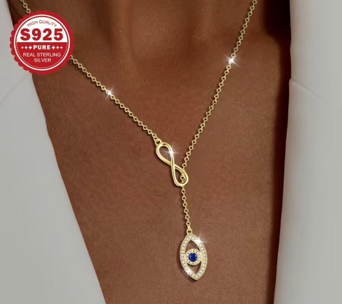 Vergoldete Kette mit Infinity & Schutzsymbol – 925 Silber