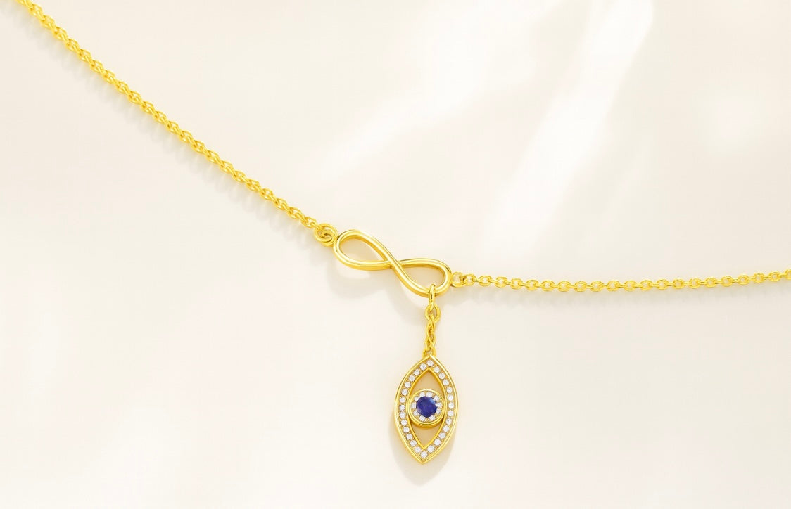 Vergoldete Kette mit Infinity & Schutzsymbol – 925 Silber