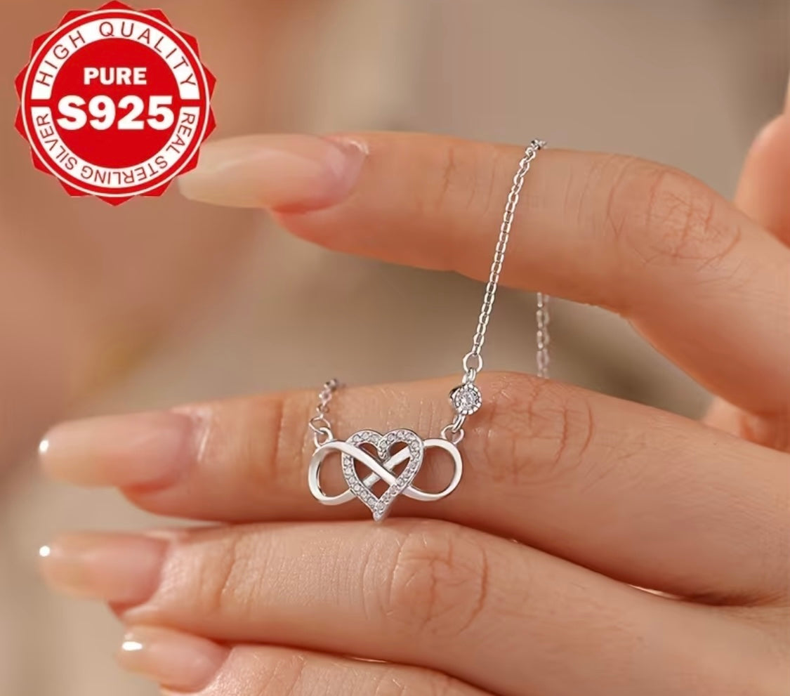 925er Sterling Silber Halskette – Herz & Unendlichkeit