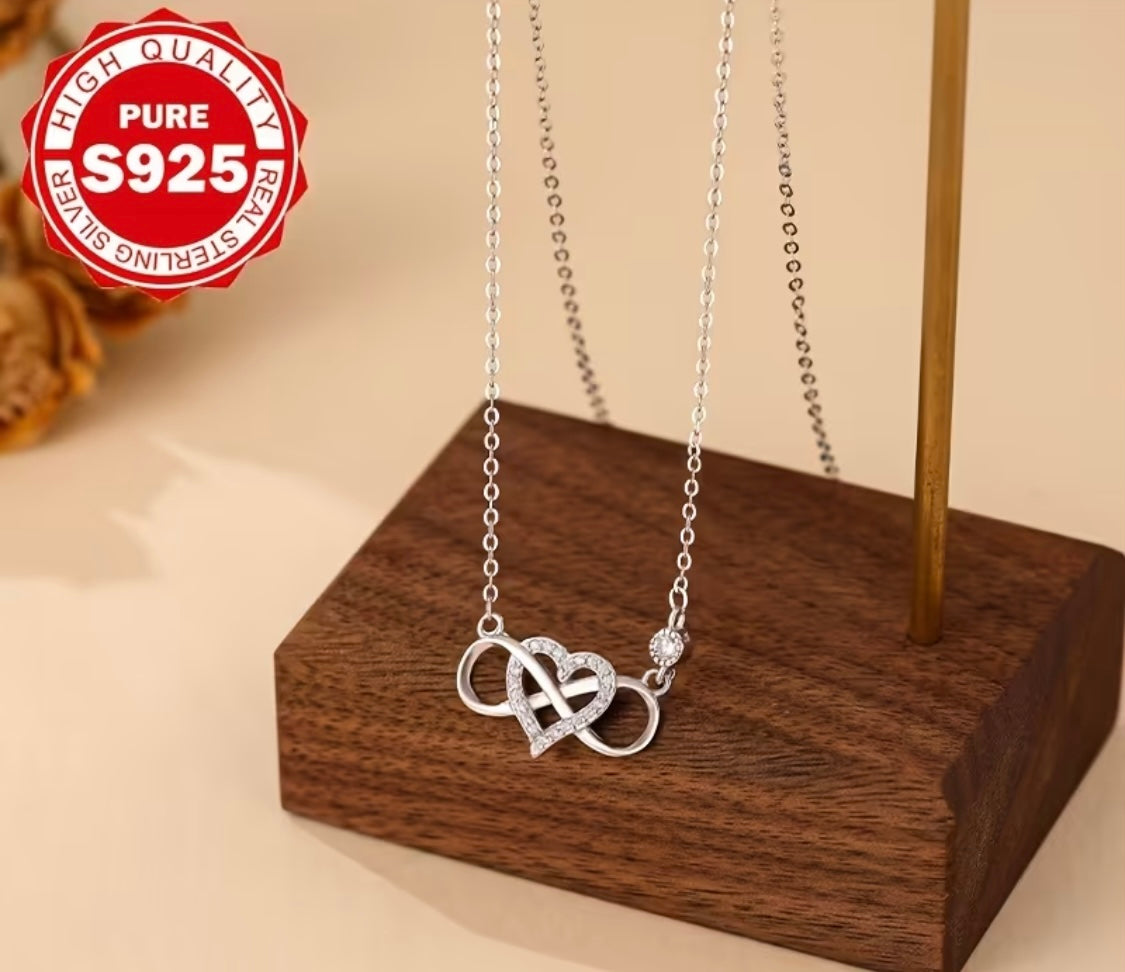 925er Sterling Silber Halskette – Herz & Unendlichkeit