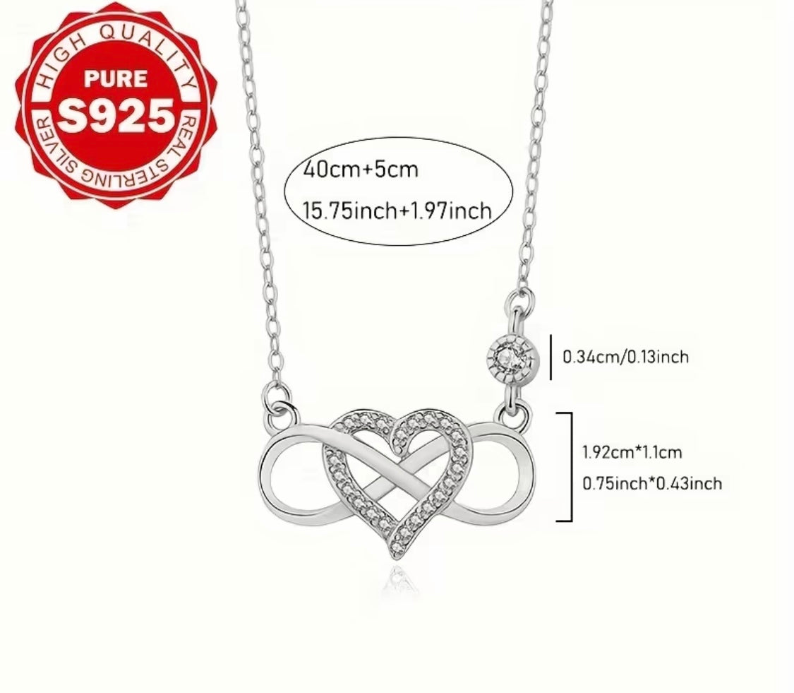 925er Sterling Silber Halskette – Herz & Unendlichkeit