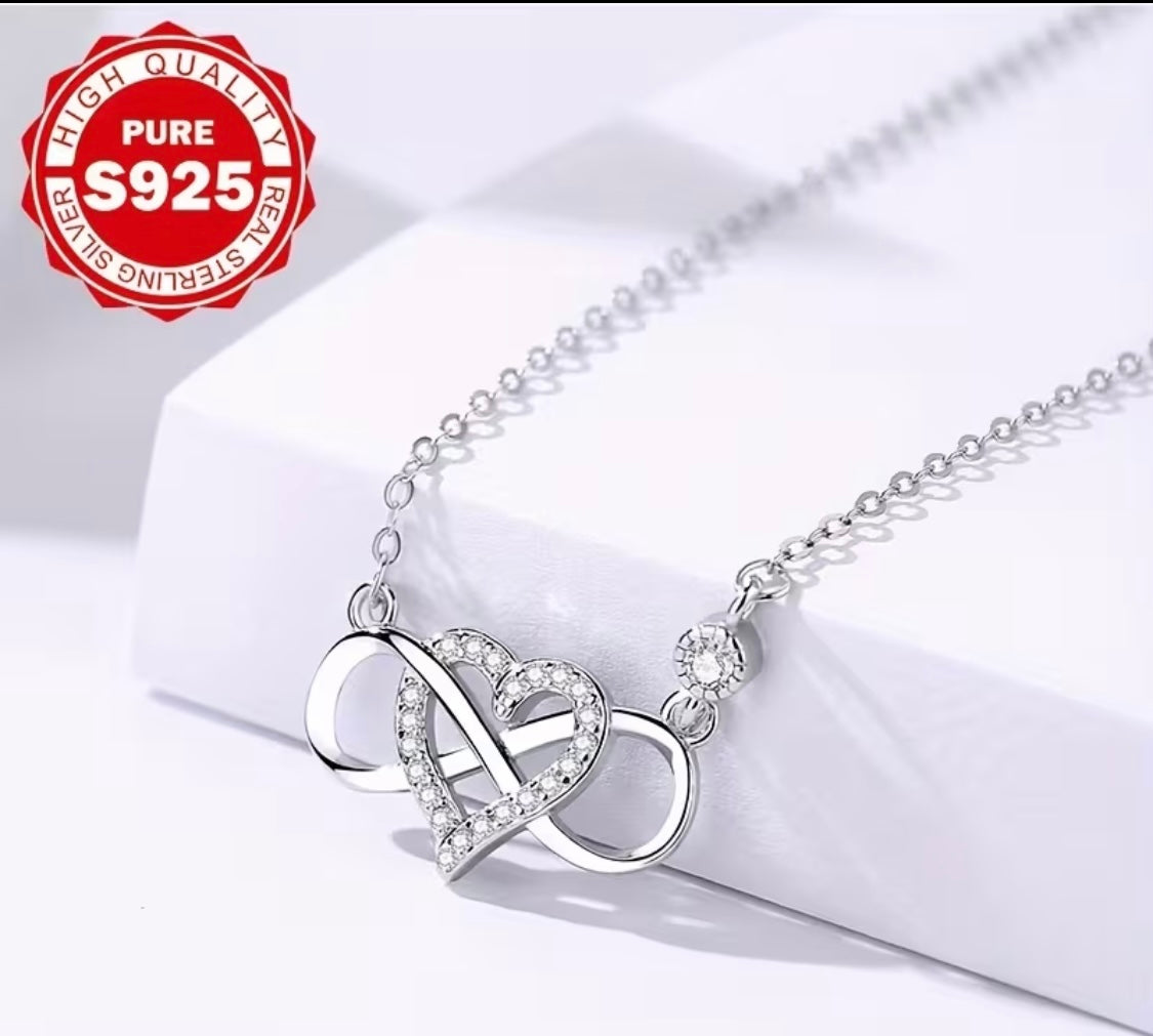 925er Sterling Silber Halskette – Herz & Unendlichkeit