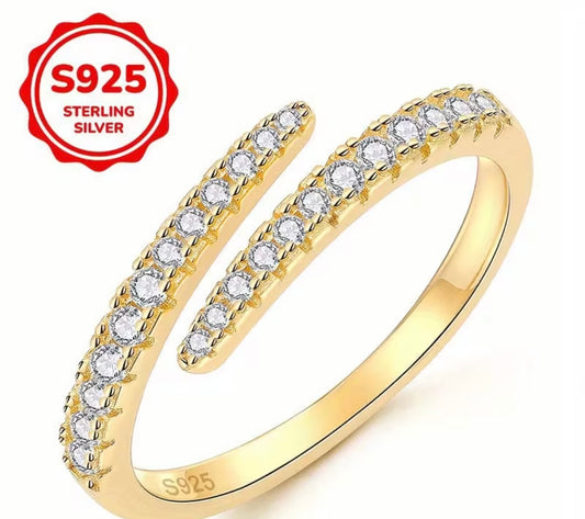 S925 Vergoldeter Ring mit Zirkonia – Offenes Design, Strahlende Eleganz