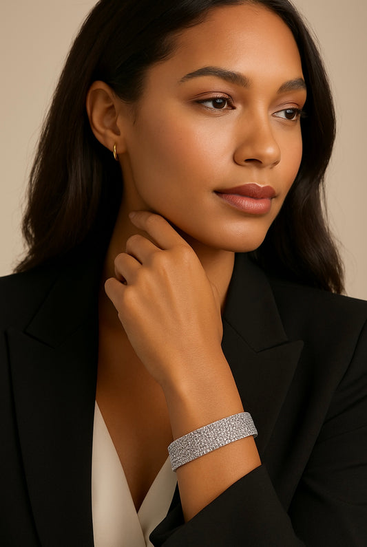 Elegantes Mesh-Armband aus Edelstahl 316L – Silberfarben, Breites Design